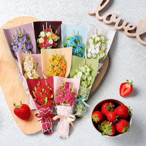 Minisland Multicolor Rose Flower Cocktail Picks, 4.7 Inch Long Bamboo Toothpicks for Appetizers, 100 Counts - MSL129