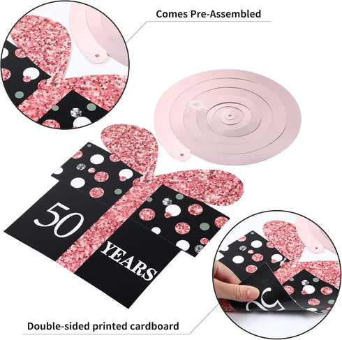 Blulu 50th Birthday Decorations for Women, 30 Count Rose Gold Happy 50th Birthday Hanging Swirls Party Supplies