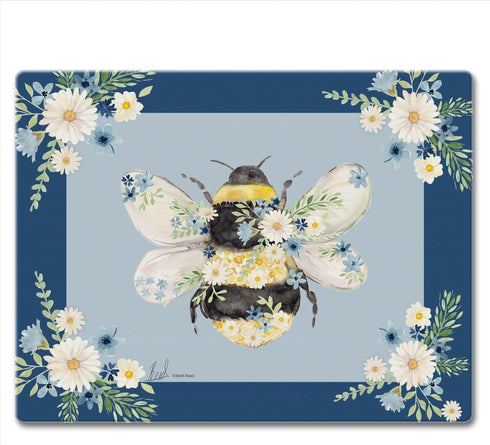 CounterArt Beautiful Bee 3mm Tempered Glass Cutting Board, 10” x 8”, Dishwasher Safe, USA Made