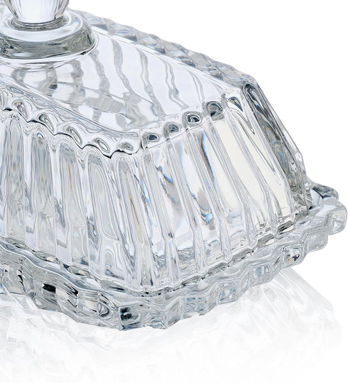 Countertop Clear Glass Butter Dish with Lid for - Refrigerator Door Shelf, Glass Butter Keeper Container, Butter Holder