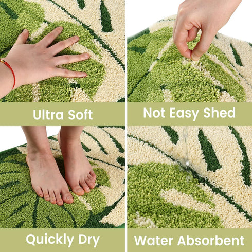 Hi Space Bathroom Rugs 24x16IN, Blue Leaves Bath Mat, Non Slip Microfiber Soft Plush for Bathroom Decor