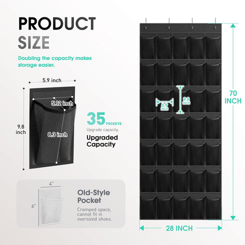 WVM 35 4 Closet Over The Door Shoe Organizer with Breathable Mesh Pockets, Hanging Shoe Organizer for Door with Metal