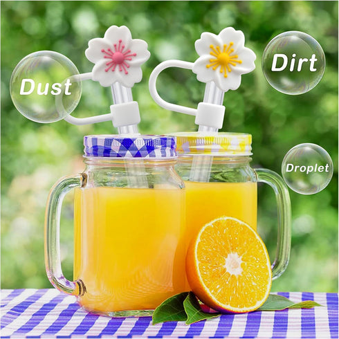 Silicone Straw Cover for 10mm Straws, Cute Cap for Stanley Cup Accessories, 3pcs Sakura Straw Topper for Reusable Straws