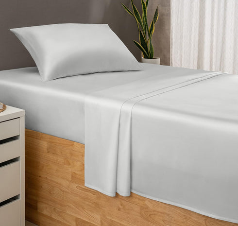 Threadmill 3 Piece Twin Sheets Set for Bed, Rayon Bamboo Cooling Bed Sheets Light Grey - 15 Inch Deep Pocket