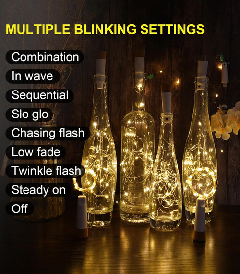 4 Pack 20 6.6 Wine Bottle Lights with Cork, USB Rechargeable Cork Lights for Wine Bottles,Christmas, Valentine's
