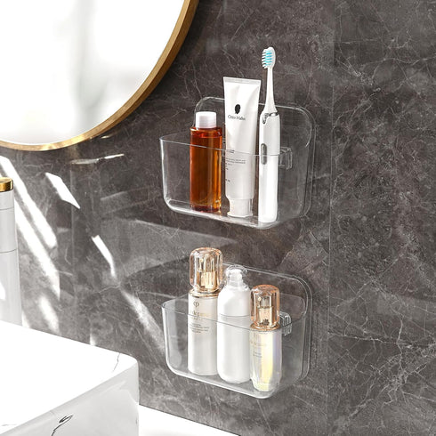 4 Pack, Packet Kitchen Under Sink Cabinet Door Organizer, Adhesive Clear Acrylic Wall Mount Shelf, Bathroom Makeup