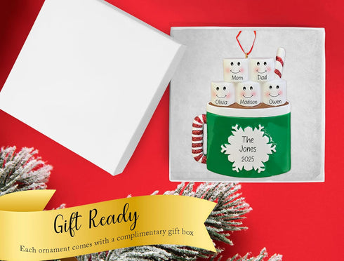 5 2025 Personalized Marshmallow Family of Christmas Ornament | Hot Cocoa & Chocolate Cup for Xmas Tree First Christmas