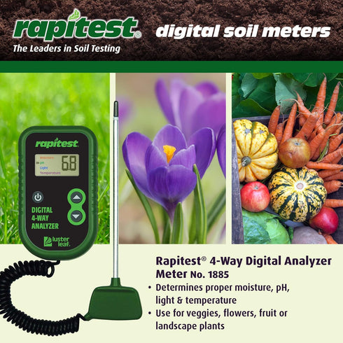 4-Way Luster Leaf Rapitest Digital Soil Analyzer for pH, Moisture, Temperature, and Light Designed and Engineered