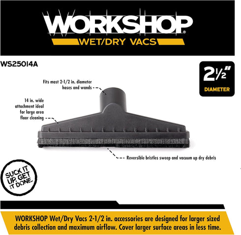 WS25014A 2-1/2-inch WORKSHOP Wet/Dry Vacs Shop Vacuum Accessories Floor Brush Attachment for Wet Dry Vacuum Cleaners