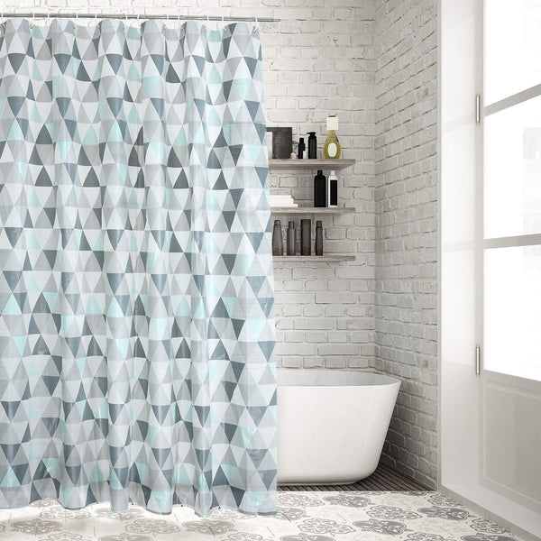 LIVILAN Nordic Triangle PEVA Shower Curtain with 12 Hooks, Waterproof 2 in 1 Shower Curtain Liners, 71" x 71"
