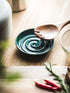 Porcelain Spoon Rest with Drip Tray, Heat-Resistant Ceramic Holder for Multiple Utensils, Dark Green for Spoons and