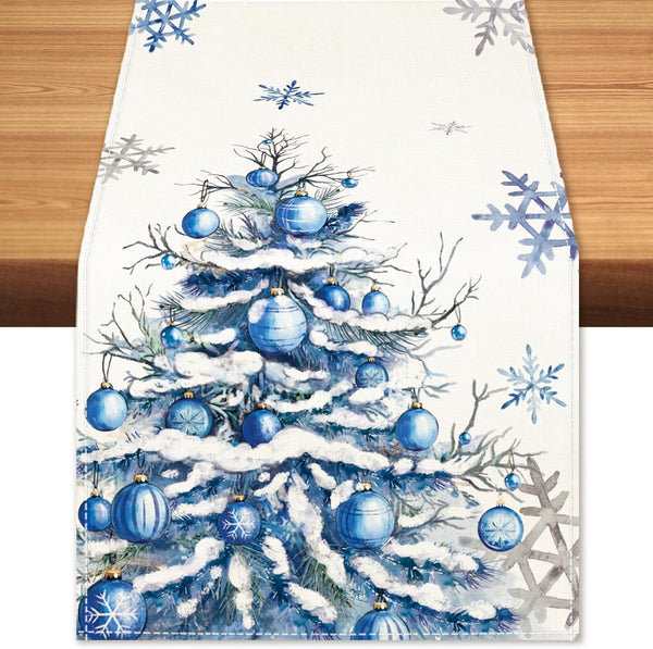 Winter Trees Ball Table Runner Frosty Roses Burlap Table Runners, Christmas Xmas