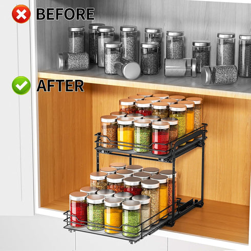 RCHYFEED 2 Tier Pull Out Spice Rack Organizer for Cabinet, Height Adjustable Heavy Duty Vertical Shelf