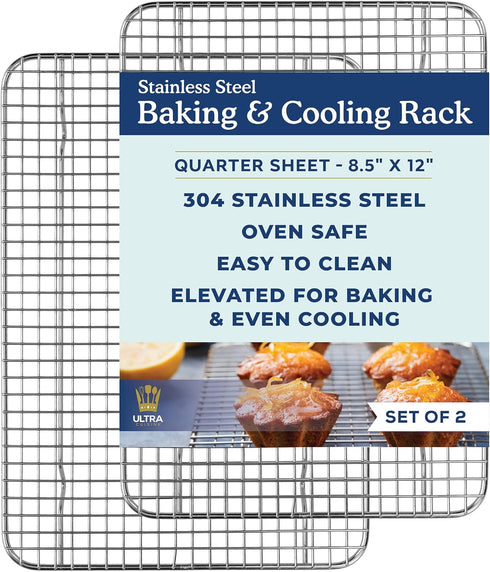 Oven-Safe, Dishwasher-Safe 100% Stainless Steel Cooling and Baking Rack Set - Heavy Duty 8.5x12-inch, Set of 2