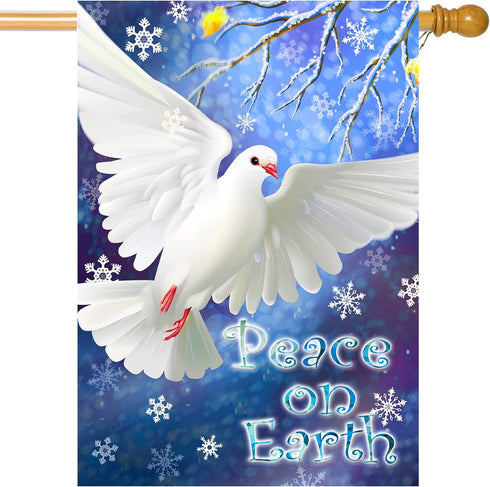 Winter Bird Peace on Earth Flags for Outdoors 28 x 40 Double Sided, Winter Outdoor House Flag for Lawn