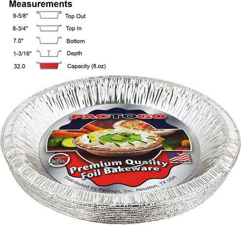 PACTOGO Aluminum Foil Pie Pan, Disposable Baking Tin Plates, 9-5/8 Inches, Pack of 12