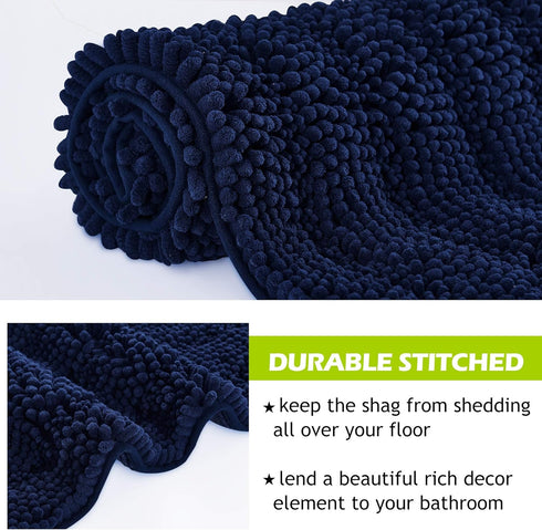 Small Bathroom Rugs - Non Skid Washable Microfiber Kitchen Mats for Indoor Outdoor Bath Shower, Navy Blue, 20" W x 32"