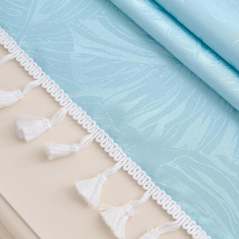 24x24 Inch Square Tablecloth Blue Leaves Pattern with Fringe Edge Waterproof Washable Jacquard Fabric Nightstand End