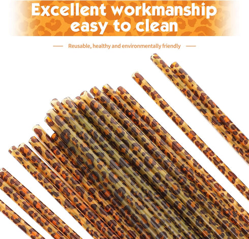 Leopard Straws Bulk, Reusable Plastic Cheetah Animal Straws with Cleaning Brush for Women Tumblers, 27 Pieces