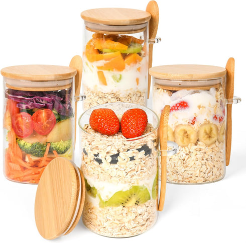 Xileanalee Overnight Oats Containers with Lids,4 Pack 18oz Overnight Oats Jars with Spoons,Salad