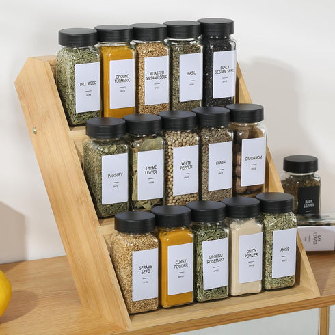 GMAMXD 36 Set, 4oz 492 1 Glass Spice Jars with Labels, Spice Jar Spice Containers, Seasoning Containers with Black