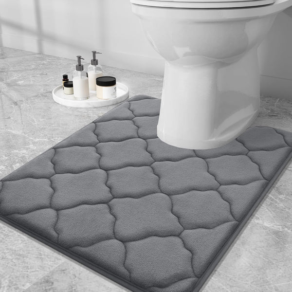 OLANLY Memory Foam Toilet Rugs U-Shaped 24x20, Ultra Soft Non-Slip Thick Bathroom Mat in Dark Grey