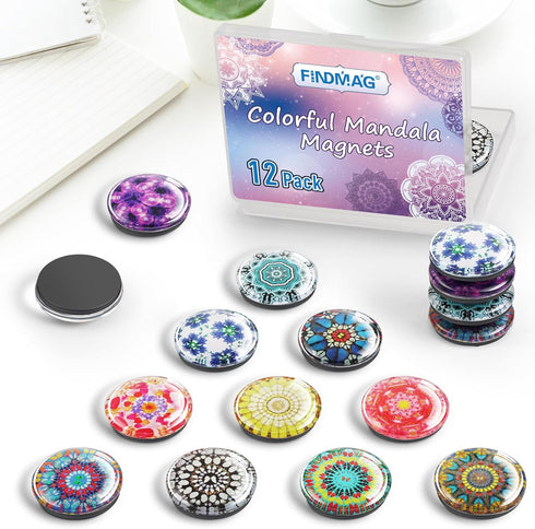 FINDMAG 12 Pcs Cute Glass Fridge Magnets, Strong Heavy Duty Refrigerator Magnets for Kitchen, Office, Home