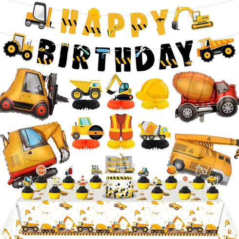 Construction Birthday Party Supplies Set for Boy Birthday Decorations with 4 Foil