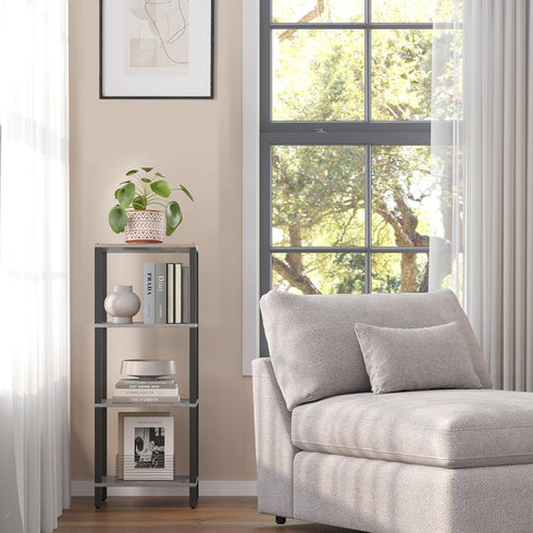 4-Tier BS01BG004 TUTOTAK Bookshelf, Tall Book Shelf, Narrow Bookcase for Small Space, DIY Stackable Bookshelf