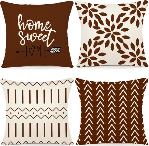 YCOLL Pillow Covers 18x18 Set of 4, Modern Decorative Linen Fabric Pillow Case for Couch Bed Car, Coffee