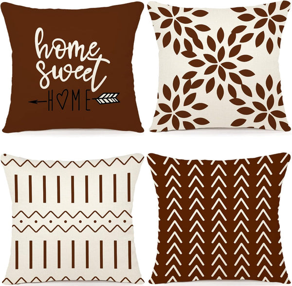 YCOLL Pillow Covers 18x18 Set of 4, Modern Decorative Linen Fabric Pillow Case for Couch Bed Car, Coffee
