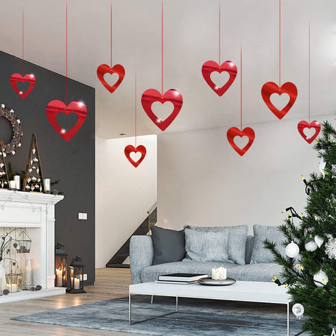 JOZON 40 Pieces Valentine's Day Glitter Heart Foil Hanging Decorations - Red Hearts Hanging Ornaments for Party Supplies