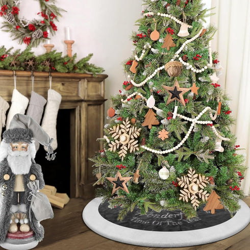 yuboo Gray Christmas Tree Skirt, 36" Faux Fur Pencil Tree Skirt Rug with White Snowflakes for 5-6 ft Christmas Tree