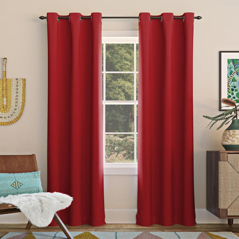 Sun Zero Easton Energy Saving Blackout Grommet Curtain Panel, 40" x 84", in Red