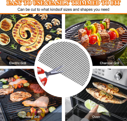 XL 15.75 x 13 inch Grill Mesh Mat Set - 5 Reusable Non-Stick BBQ Grill Mats for Vegetables, Fish, Black