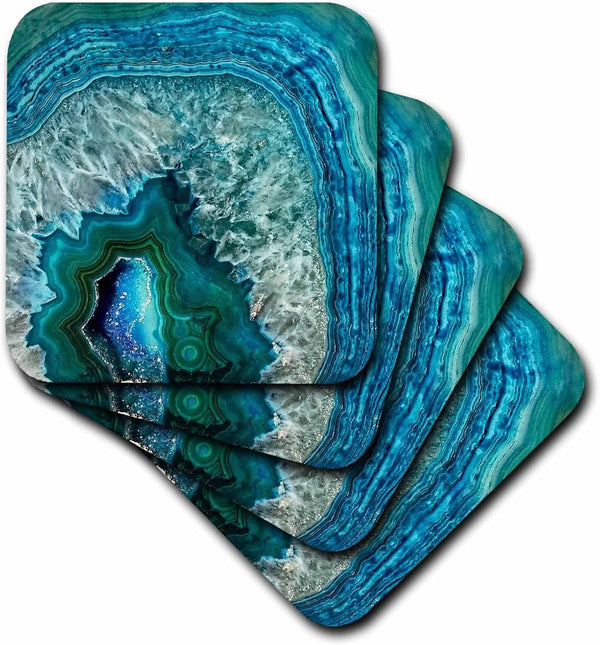 Luxury Aqua Blue Marble Agate Gem Mineral Stone Ceramic Tile Coasters (Set of 4) by 3dRose cst_266902_3