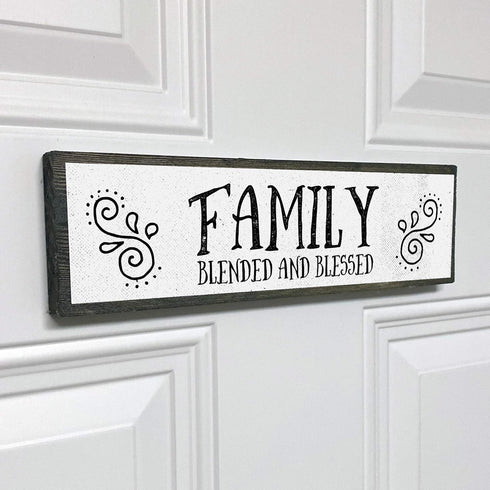 Family Wood Signs - Medium Wood And Metal, Blended And Blessed Family Decor