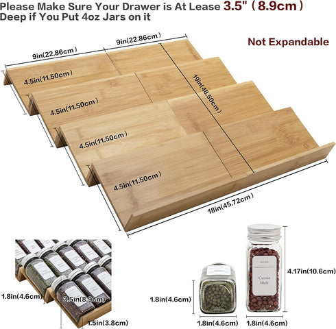 Angimio 8 Set- 9" 18" (9" 18") Bamboo Spice Rack Drawer Organizer - Pieces Wide Per Piece - Combine Pieces Into Wide