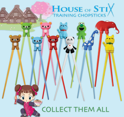 Kids Training Chopsticks for Toddlers and Adults, Removable Finger Helpers with Animal Design (BPA-Free, 4-Pack)