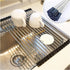 Roll Up Dish Drying Rack Over The Sink, Portable Stainless Steel Folding Mat for Kitchen Counter (Black,