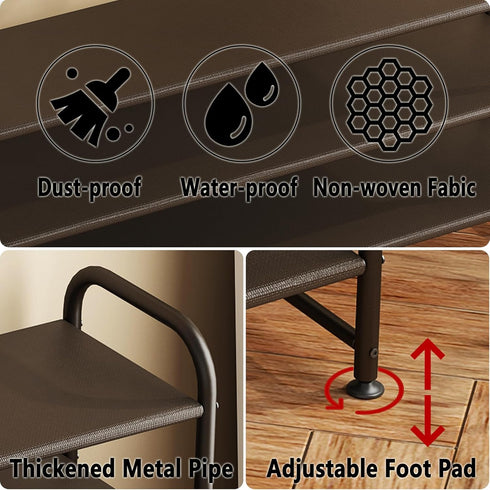2 Closet INGIORDAR Shoe Rack Tier Long Storage Organizer Wide Metal Shoe Shelf for Entryway Brown