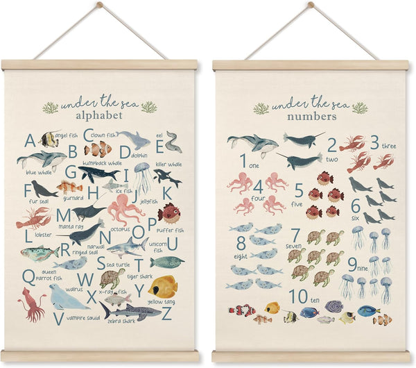 HRQKO Ocean Alphabet Poster Hanger Frame Set of 2, Ocean Nursery Decor,