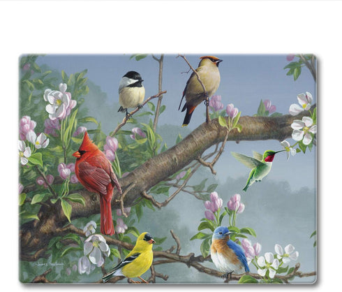 CounterArt Beautiful Songbirds Decorative 3mm Tempered Glass Cutting Board, 10” x 8”, Dishwasher Safe, USA Made