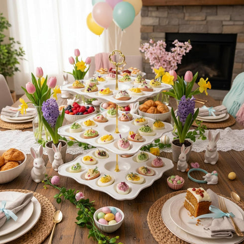 3 36 Countertop Tier Easter Ceramic Deviled Egg Platter Hole Square Deviled Egg Tray Contain Detachable Eggs Holder