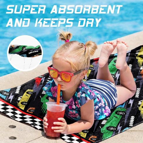 HSUIOFE 100% 35x60 Inch 3-12-Racing Hooded Towels for Kids -Toddler Beach Towel- Super Absorbent & Quick Dry Cotton