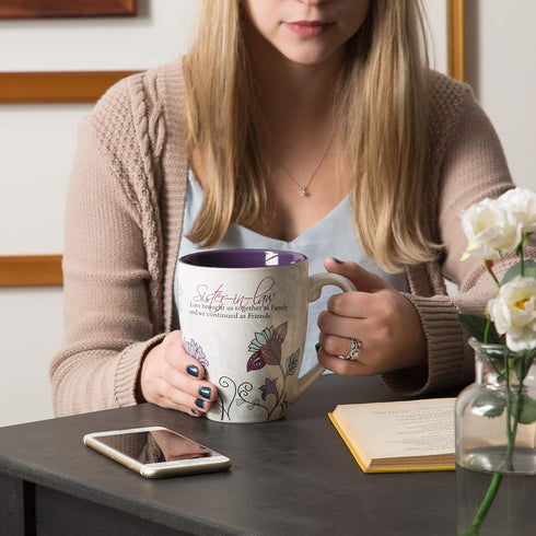 Pavilion Gift Company Mark My Words Sister In Law Floral Butterfly Coffee Tea Mug - Large, Purple, 591ml