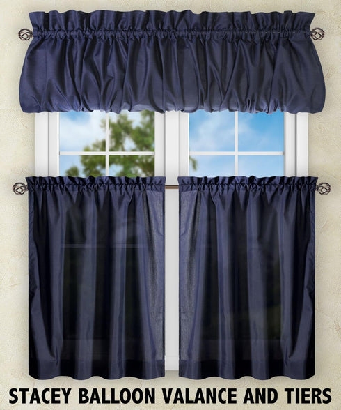 Ellis Curtain Stacey Sheer Balloon Valance, 60" x 15", Navy