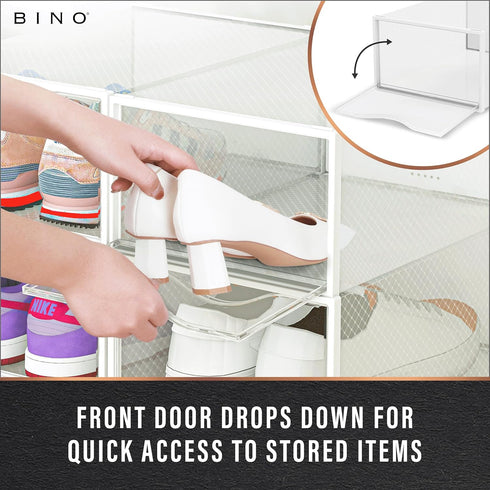 BINO 12-Pack Plastic Stackable Shoe Box Set, Clear Foldable Shoe Storage Container with Front Open