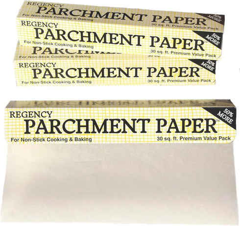 Regency Wraps Parchment Paper, Greaseproof for Non-Stick Cooking & Baking, 30ft Roll, White, Pack of 3