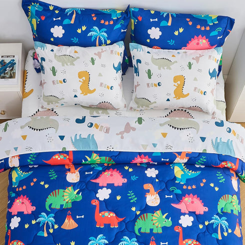 7 Set 3D Set Set, Wajade Piece Kid Boys Dinosaur Comforter Twin Size Blue Dinosaur Wild Park Jungle Print Bedding